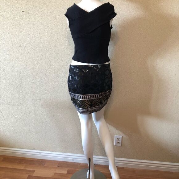 Express Sequin Diamond Mini Skirt Size Small - Picture 4 of 8